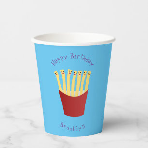 Leuke kawaii frietjes fastfood cartoon papieren bekers