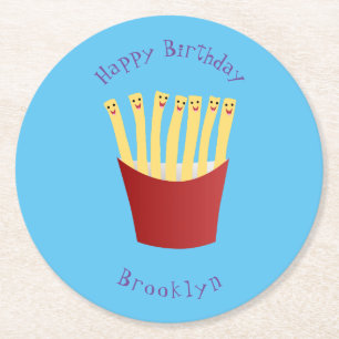 Leuke kawaii frietjes fastfood cartoon ronde kartonnen onderzetter