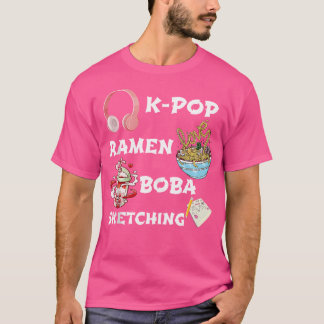 Leuke Kawaii K-Pop Ramen Boba Ice Bubble Tea Sketc T-shirt