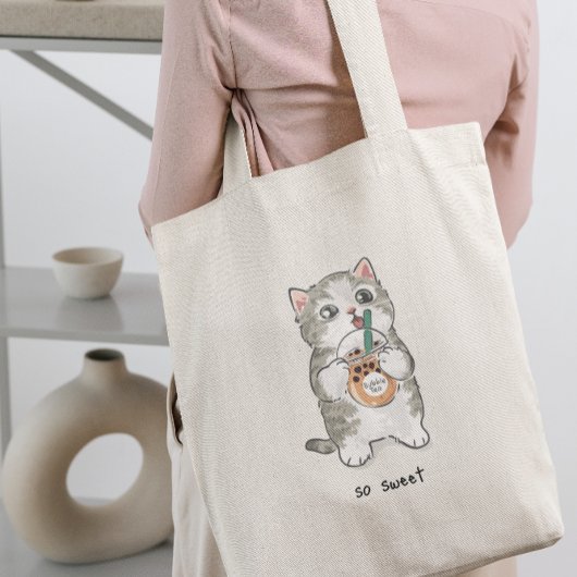 Leuke Kawaii kat Drink Boba Tea Tote Bag