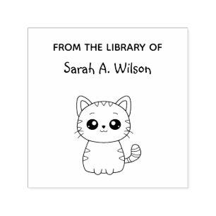 Leuke Kawaii Kat Uit De Bibliotheek Personaliseer  Zelfinktende Stempel