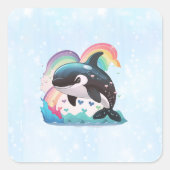 Leuke kawaii orka killer walvis regenbogen vlinder vierkante sticker (Voorkant)