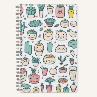 Leuke kawaii plantaardige iconen notitieboek