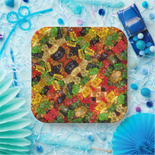 Leuke kawaii snoepjes kleurrijke gummy snoep beer papieren bordje