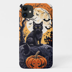 Leuke Kawaii Spooky Halloween Black Cat Ghost iPhone 11 Hoesje