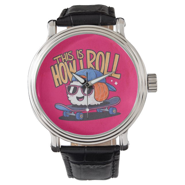 Leuke Kawaii Sushi op skateboard Horloge (Voorkant)