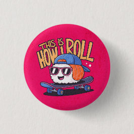 Leuke Kawaii Sushi op skateboard Ronde Button 3,2 Cm
