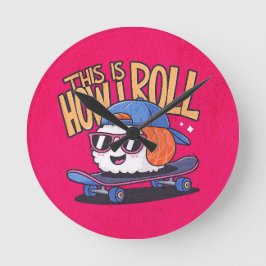 Leuke Kawaii Sushi op skateboard Ronde Klok