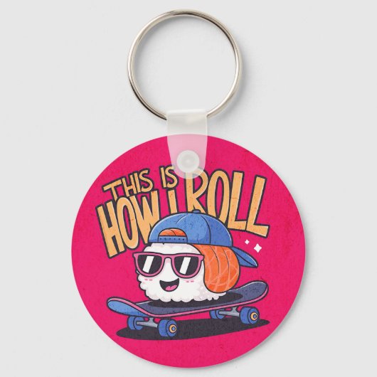 Leuke Kawaii Sushi op skateboard Sleutelhanger (Voorkant)