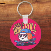 Leuke Kawaii Sushi op skateboard Sleutelhanger (Voorkant)