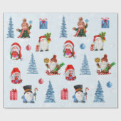 Leuke Kerst Blauw Rood Gnomen Cadeaupapier (Vlak)
