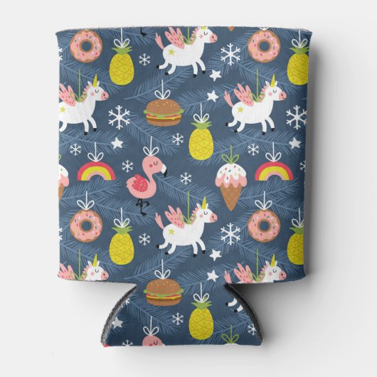 Leuke Kerst Eenhoorns en Flamingo's Patroon Blikjeskoeler (Voorkant)