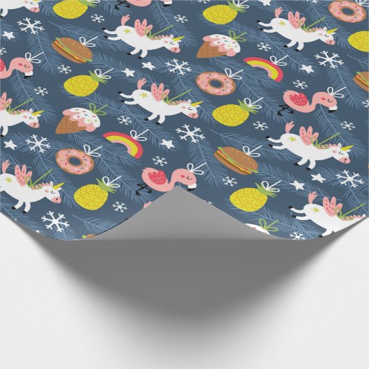 Leuke Kerst Eenhoorns en Flamingo's Patroon Cadeaupapier (Hoek)