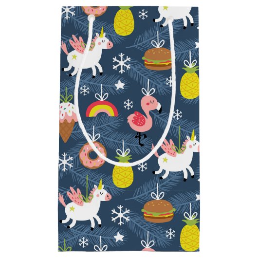 Leuke Kerst Eenhoorns en Flamingo's Patroon Klein Cadeauzakje (Voorkant)