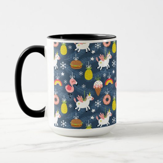 Leuke Kerst Eenhoorns en Flamingo's Patroon Mok (Links)