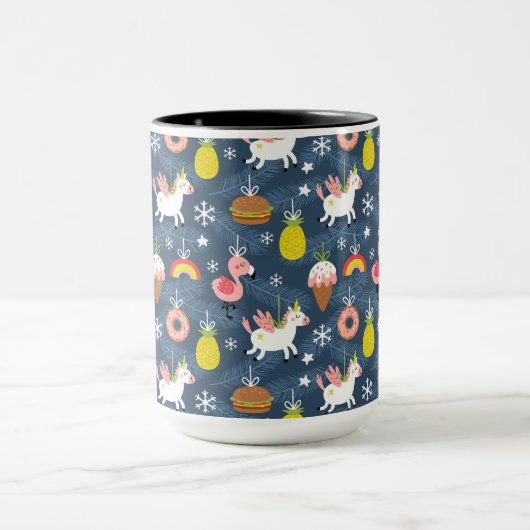 Leuke Kerst Eenhoorns en Flamingo's Patroon Mok (Midden)
