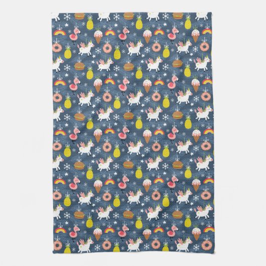 Leuke Kerst Eenhoorns en Flamingo's Patroon Theedoek (Verticaal)