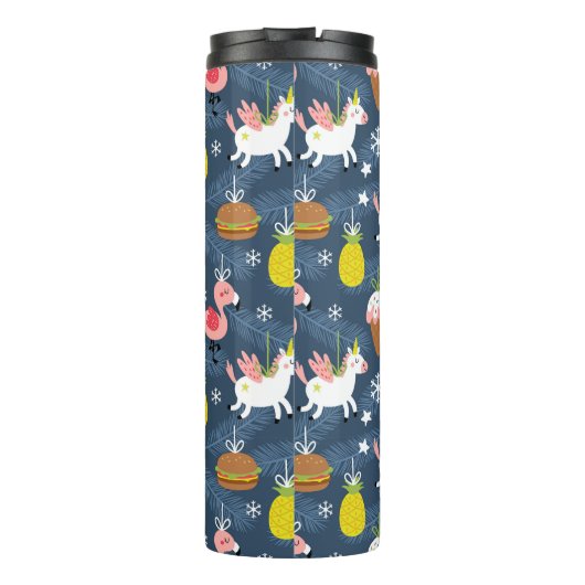 Leuke Kerst Eenhoorns en Flamingo's Patroon Thermosbeker (Achterkant)