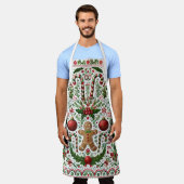 Leuke Kerst Gingerbread Man Candy Cane Ornamenten Schort (Gedragen)