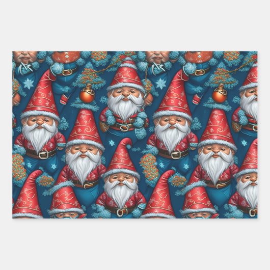 Leuke Kerst Gnomen Wrapping Papier 3xFlat Sheet Inpakpapier Vel (Voorkant 3)