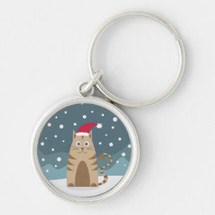 Leuke kerst huisdier dier kat in besneeuwd landsch sleutelhanger