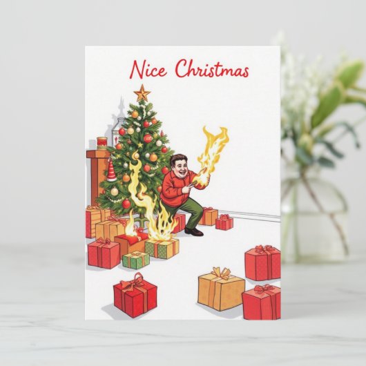 Leuke kerst Kaart - Fiery Fun (Staand voorkant)