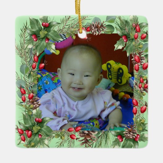 Leuke Kerst Krans Foto Lijst Keramisch Ornament (Voorkant)