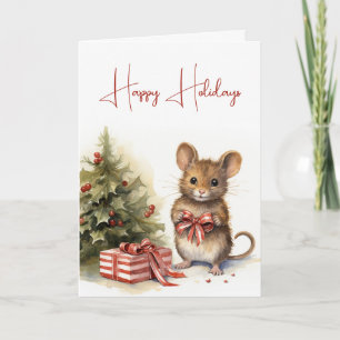 Leuke kerst muis met geschenk boog kaart
