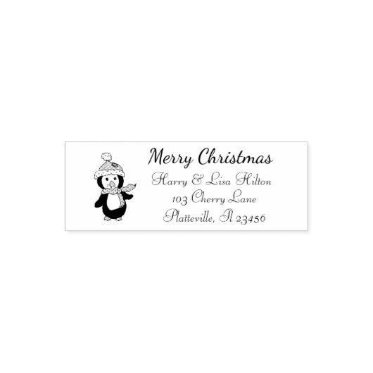 Leuke kerst pinguïn adres label zelfinktende stempel (Design)