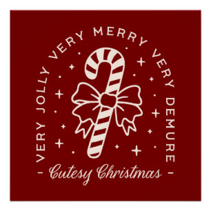 Leuke kerst preppy snoep rietstok boog rood perfect poster