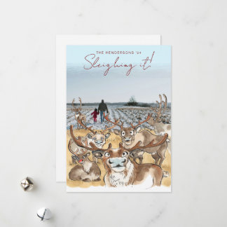 Leuke Kerst Reindeer vakantie fotokaart luchtblauw Feestdagenkaart
