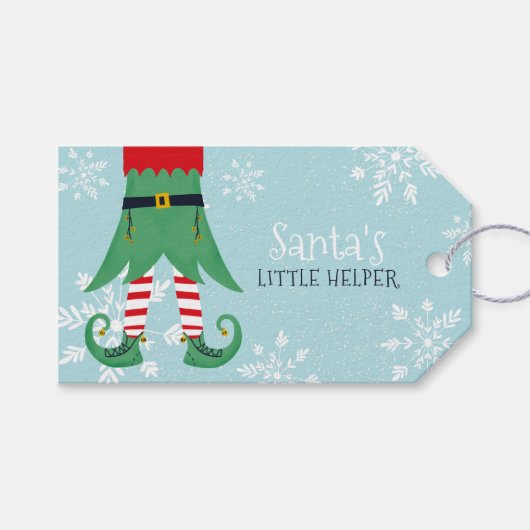 Leuke kerst Santa's kleine helper elf sneeuw blauw Cadeaulabel (Voorkant (Horizontaal))