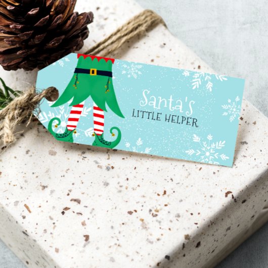 Leuke kerst Santa's kleine helper elf sneeuw blauw Cadeaulabel