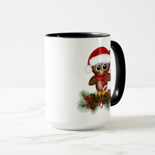 Leuke kerst uil op dennentak Mok (Voorkant rechts)
