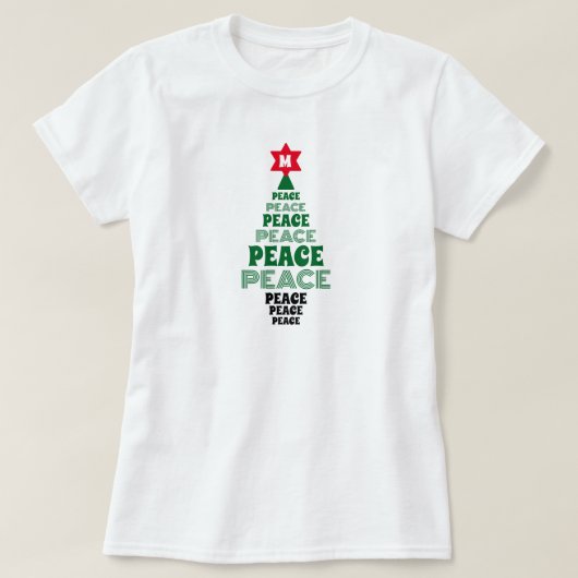 Leuke Kerst Vrede Boom Custom Initiaal Wit Plezier T-shirt (Design voorkant)