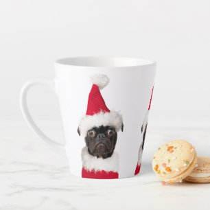 Leuke Kerst Zwart Pug in Santa Hat Latte Mok