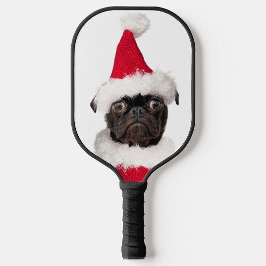 Leuke Kerst Zwart Pug in Santa Hat Pickleball Paddle (Voorkant)