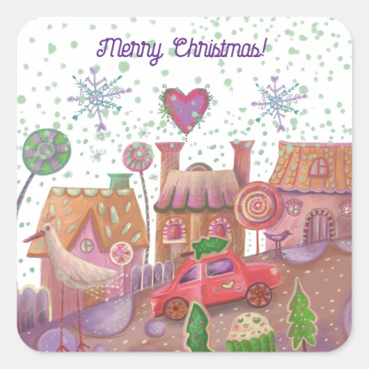 Leuke kerstauto vierkante sticker (Voorkant)