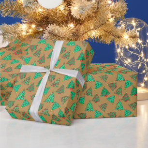 Leuke kerstbomen   goudbrons cadeaupapier