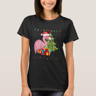 Leuke Kerstboom Lights Santa Hat Roze Flamingo T-shirt