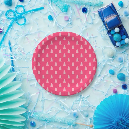 Leuke kerstboom patroon pastel en heet roze papieren bordje (Feest)