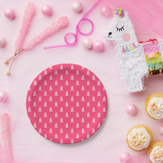 Leuke kerstboom patroon pastel en heet roze papieren bordje (Feest)