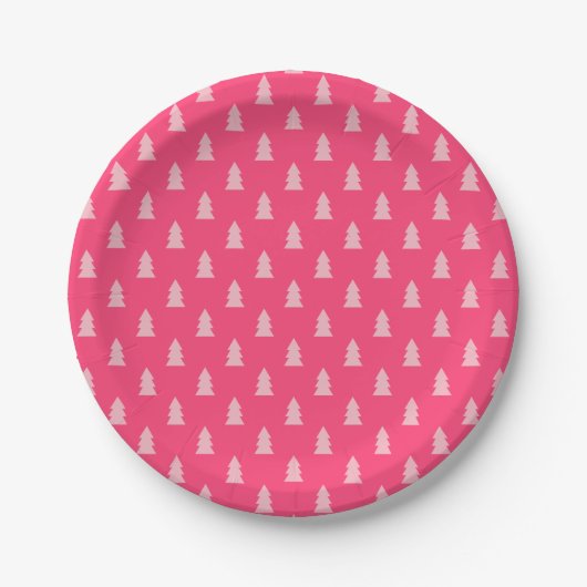 Leuke kerstboom patroon pastel en heet roze papieren bordje (Voorkant)