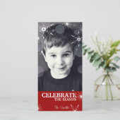 Leuke Kerstkaart Rode Sneeuwvlokken Stippen (Staand voorkant)