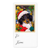 Leuke Kerstman Hond Teckel Cadeauzak Etiket (Voorkant)