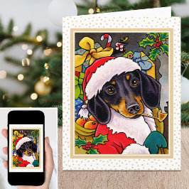 Leuke Kerstman Hond Teckel Feestdagen Kaart