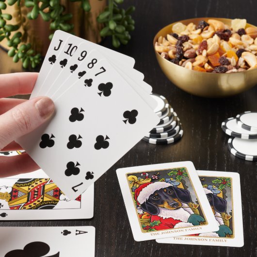 Leuke Kerstman Hond Teckel Pijp Kerst Custom Pokerkaarten (Insitu)