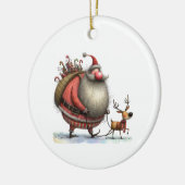 Leuke Kerstman met een rendier en cadeaus Geperson Keramisch Ornament (Links)