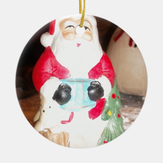  Leuke Kerstman met Snow Art Print Keramisch Ornament (Voorkant)