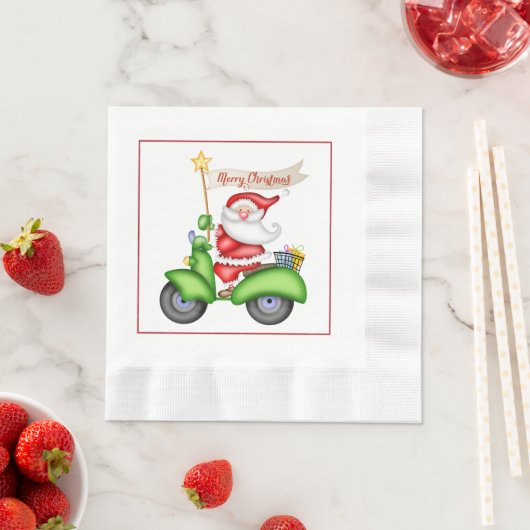 Leuke Kerstman op Scooter Kerstpapier servetten (Insitu)